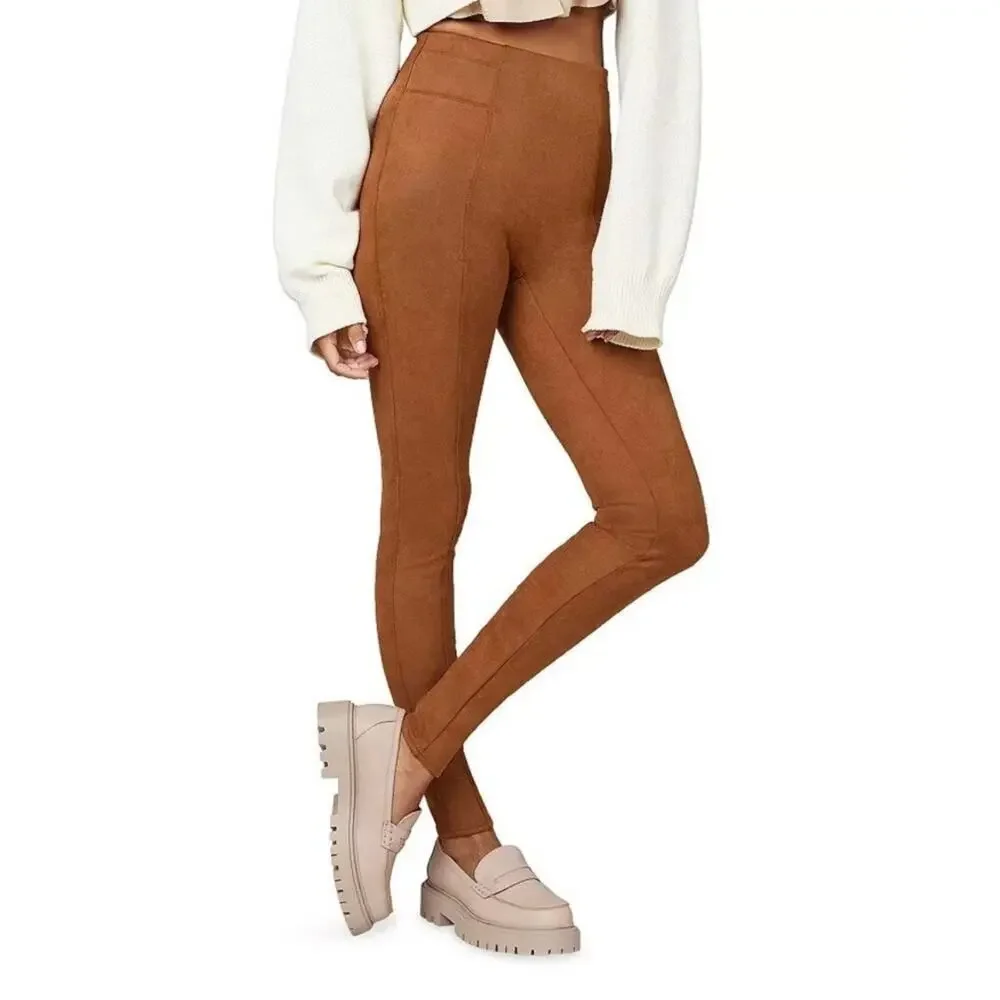 Spanx Faux Suede Shaping Leggings Medium Rich Caramel Brown High Rise - Picture 8 of 8